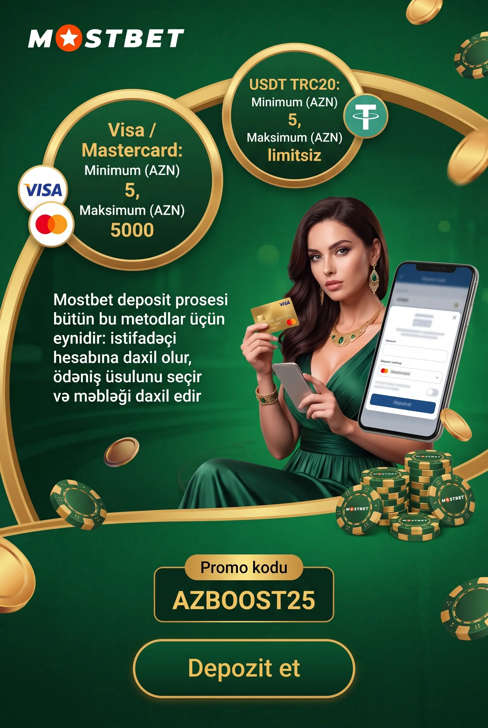 Ödəniş metodları, limitlər və Mostbet deposit prosesi