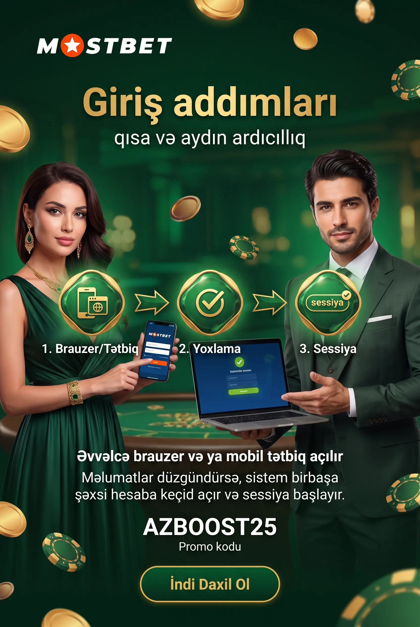 Hesaba daxil olmaq üçün addım-addım giriş prosesi
