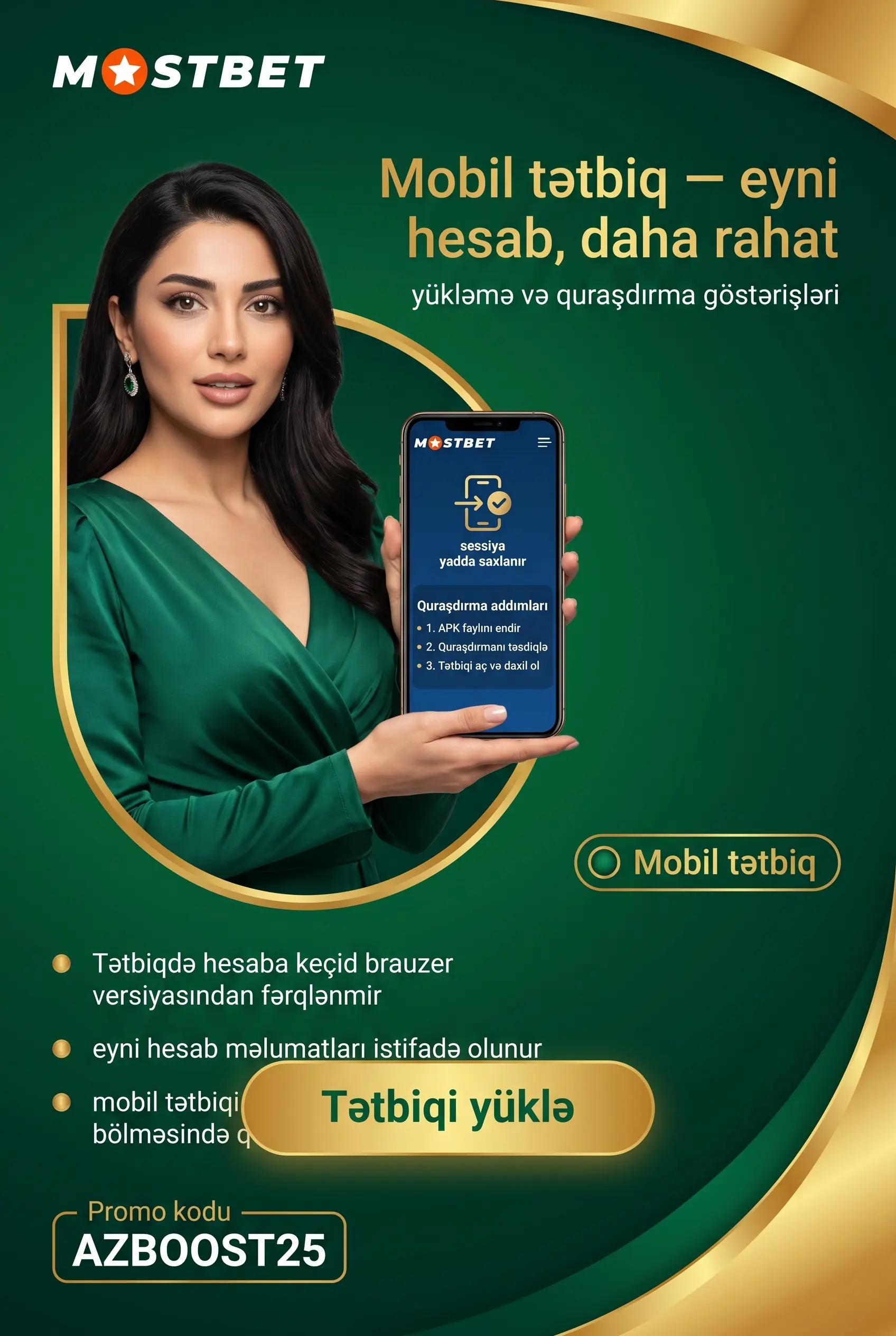 Mobil tətbiqdə Mostbet giriş ekranı