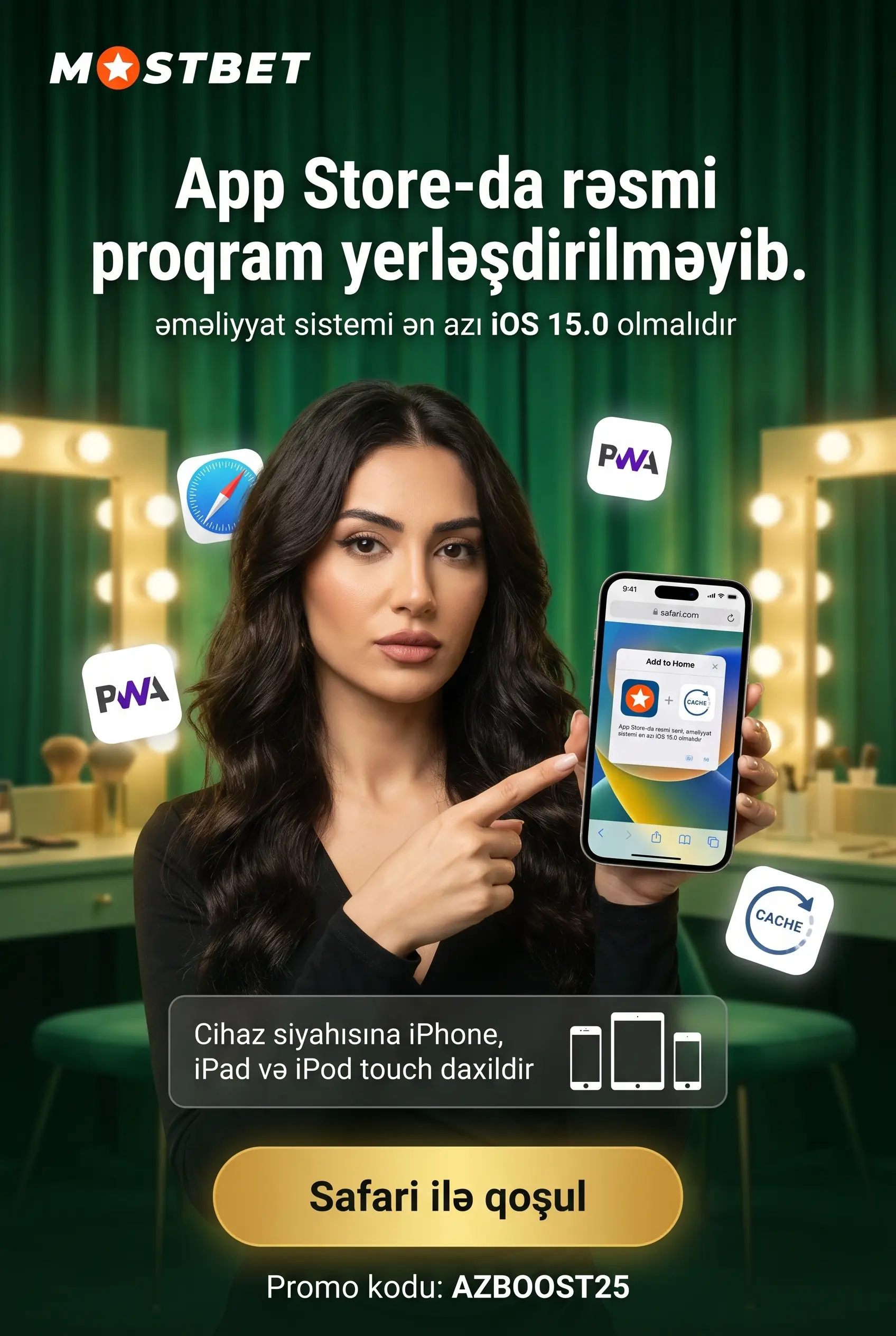 iPhone üçün mostbet yükləmə Safari PWA